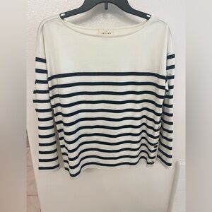 Sezane White and Black Striped Top